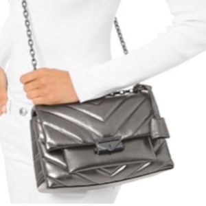 NWT Michael Kors Cece Chevron-Quilted Metallic Leather Crossbody Original Pkg